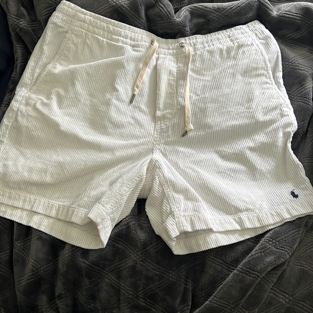 White corduroy polo shorts